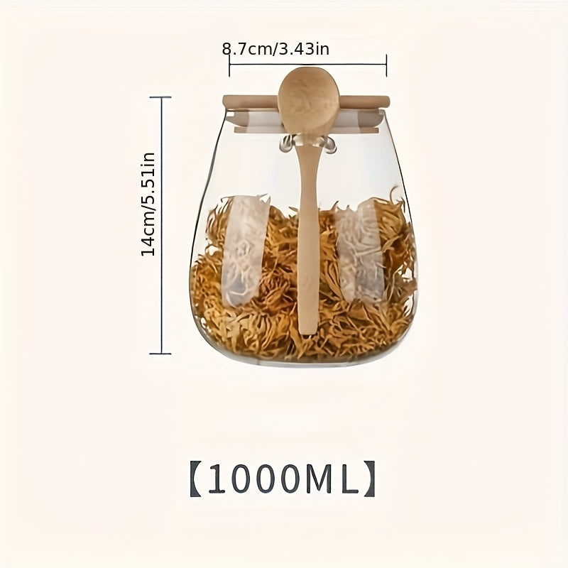 Прочная стеклянная банка с деревянной ложкой и крышкой — идеально подходит для хранения кофейных зерен, сахара, чая, соли, конфет, специй и многого другого — легко мыть вручную, герметична и пригодна для повторного использования