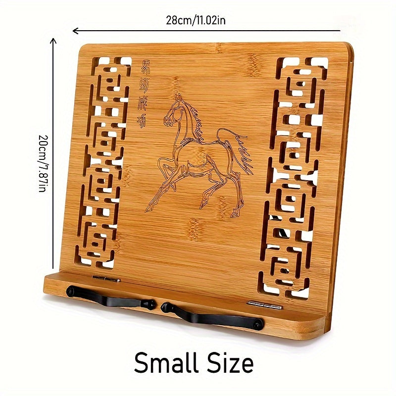 Bamboo Desktop Bookstand with Adjustable Positions and Hollow Pattern for Reading Painting and Video Viewing
