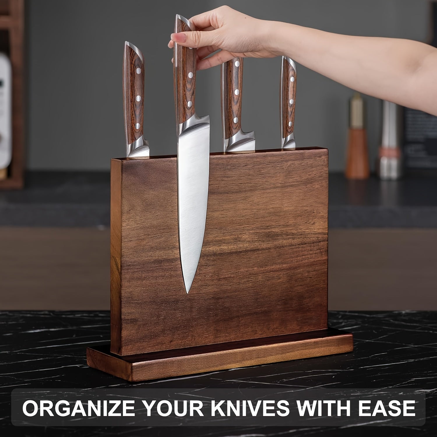 Wooden Magnetic Knife Holder Dual-Sided Knife Block with Strong Magnets