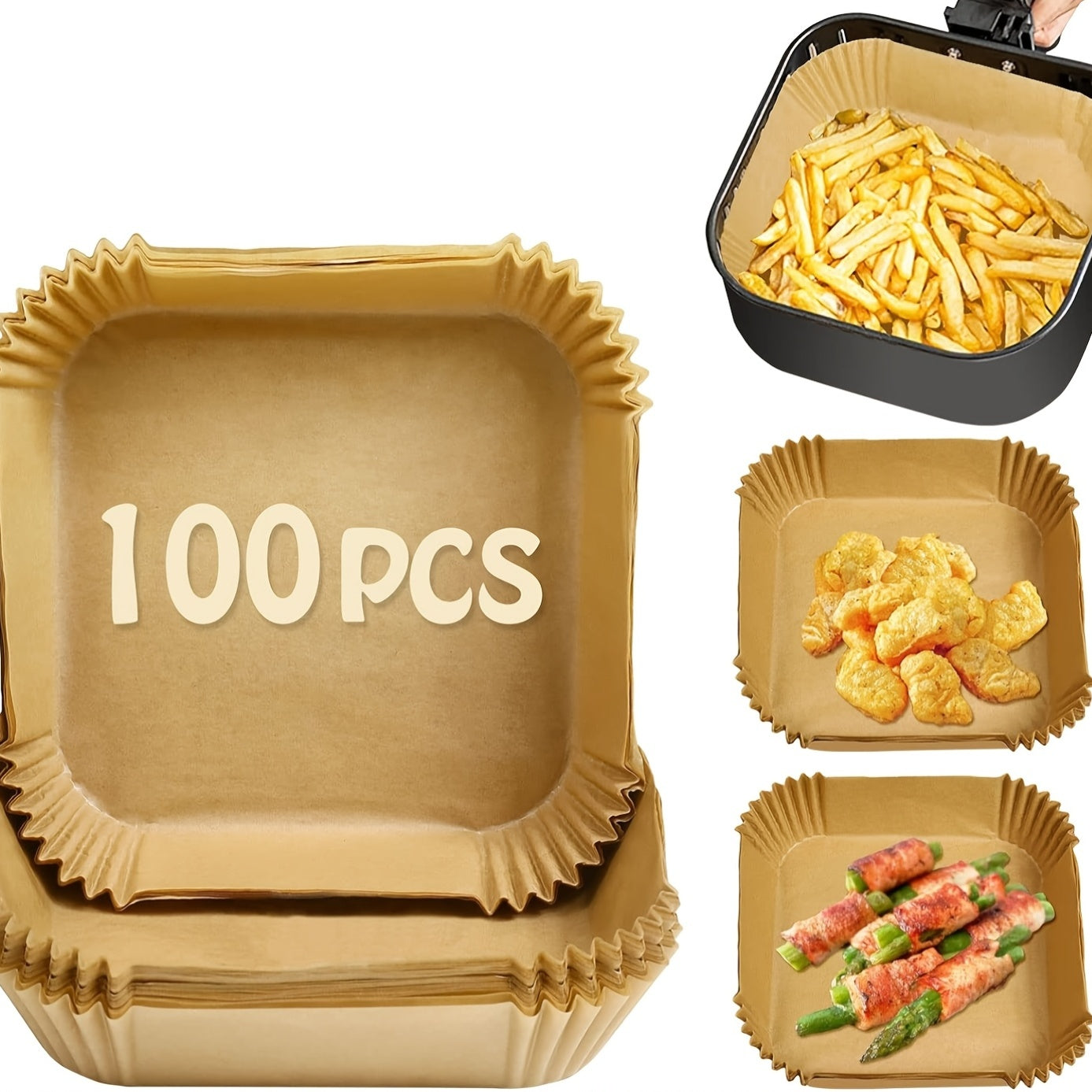 100 kvadrat varaqlar issiqlikka chidamli pishirish qog'ozi, havo fritözlari va pechlar uchun yopishmaydigan, oson tozalash