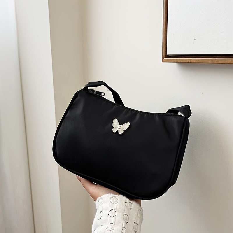 Black Nylon Crossbody Bag for Women with Tassel Accent and Zipper Closure