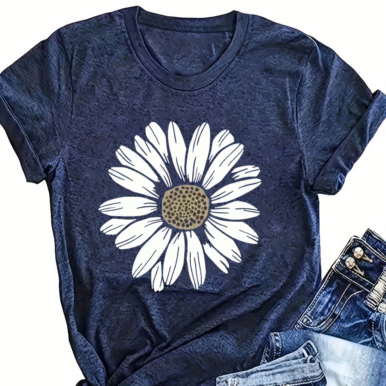 Women's Floral Print Short Sleeve T-Shirt with Slight Stretch