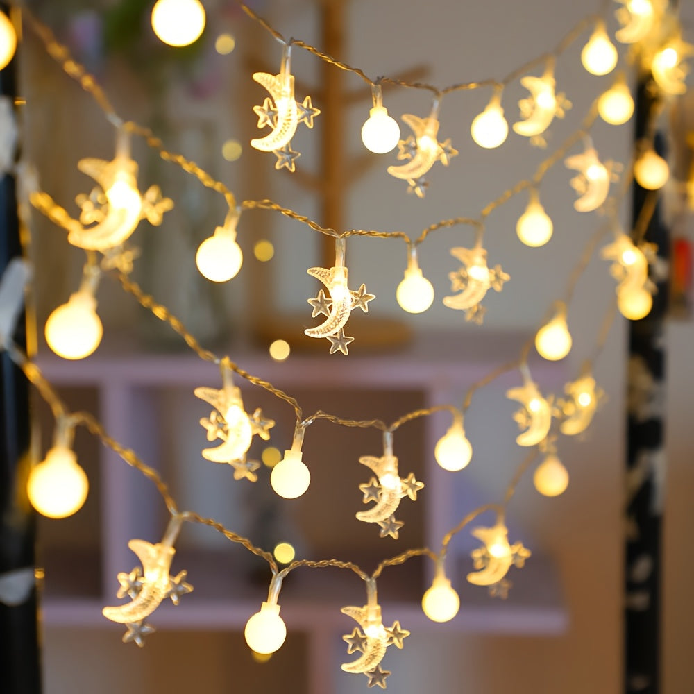 Ramadan Moon and Star String Lights Battery Operated Indoor Decoration for Eid and Parties