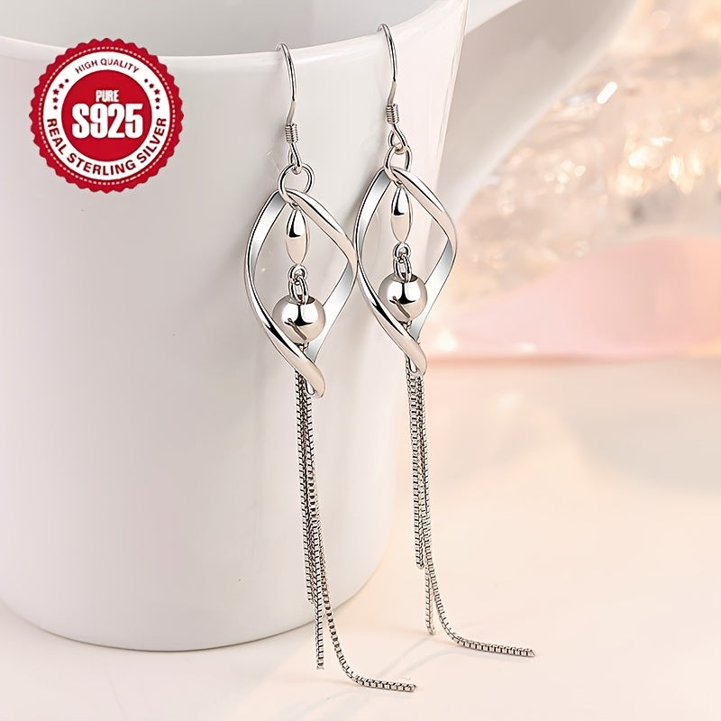 925 Silver Tassel Earrings Hypoallergenic Twisted Bead Drop Jewelry