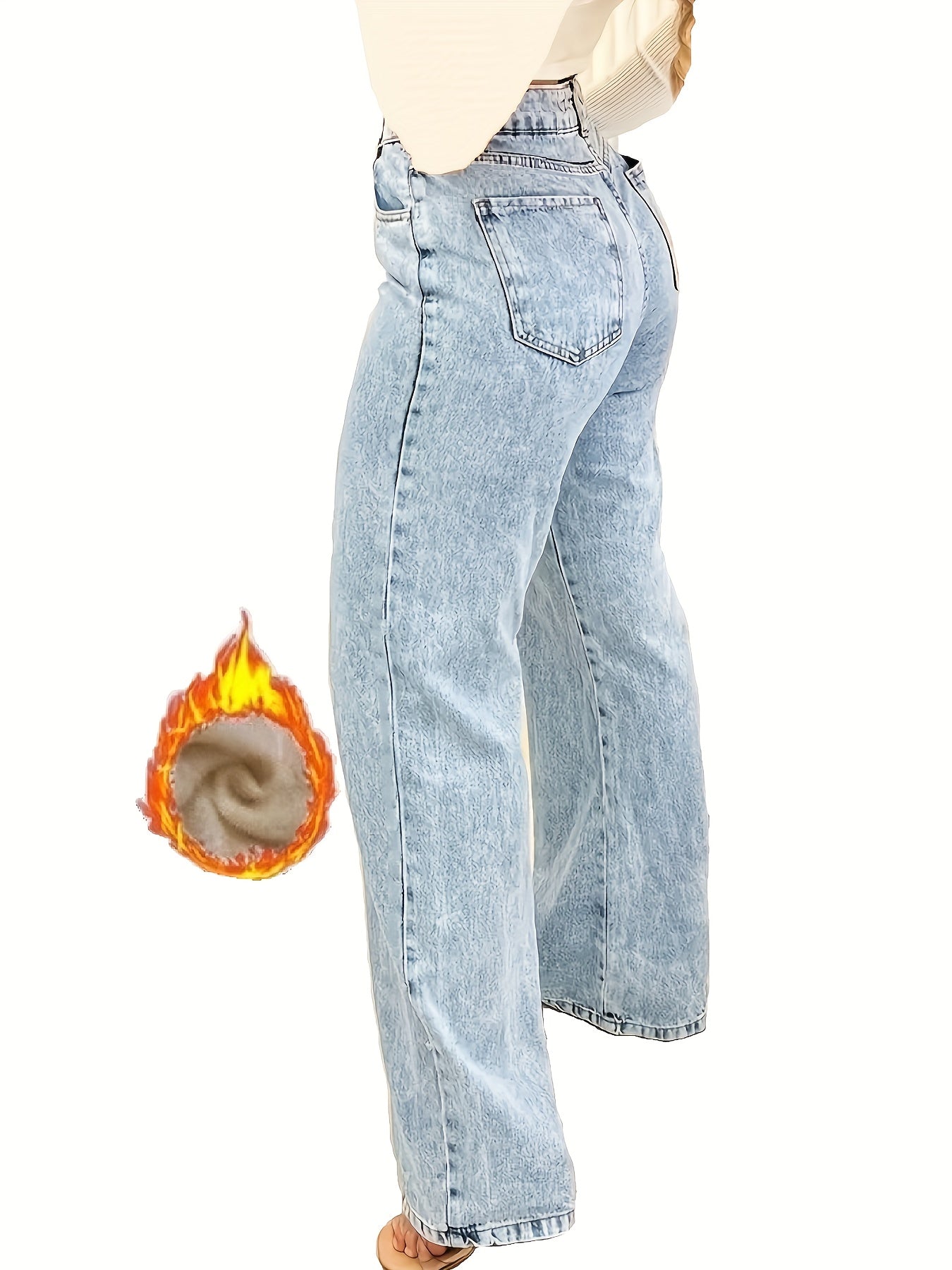 Ayollar uchun keng hajmli denim jinsi, bir rangli, to'g'ri fit, elastik bel, chiqish uchun