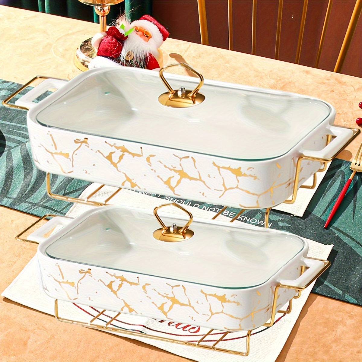 Festive Ceramic Dinnerware Set for Christmas with Soup and Griddle Pots Serving Plates