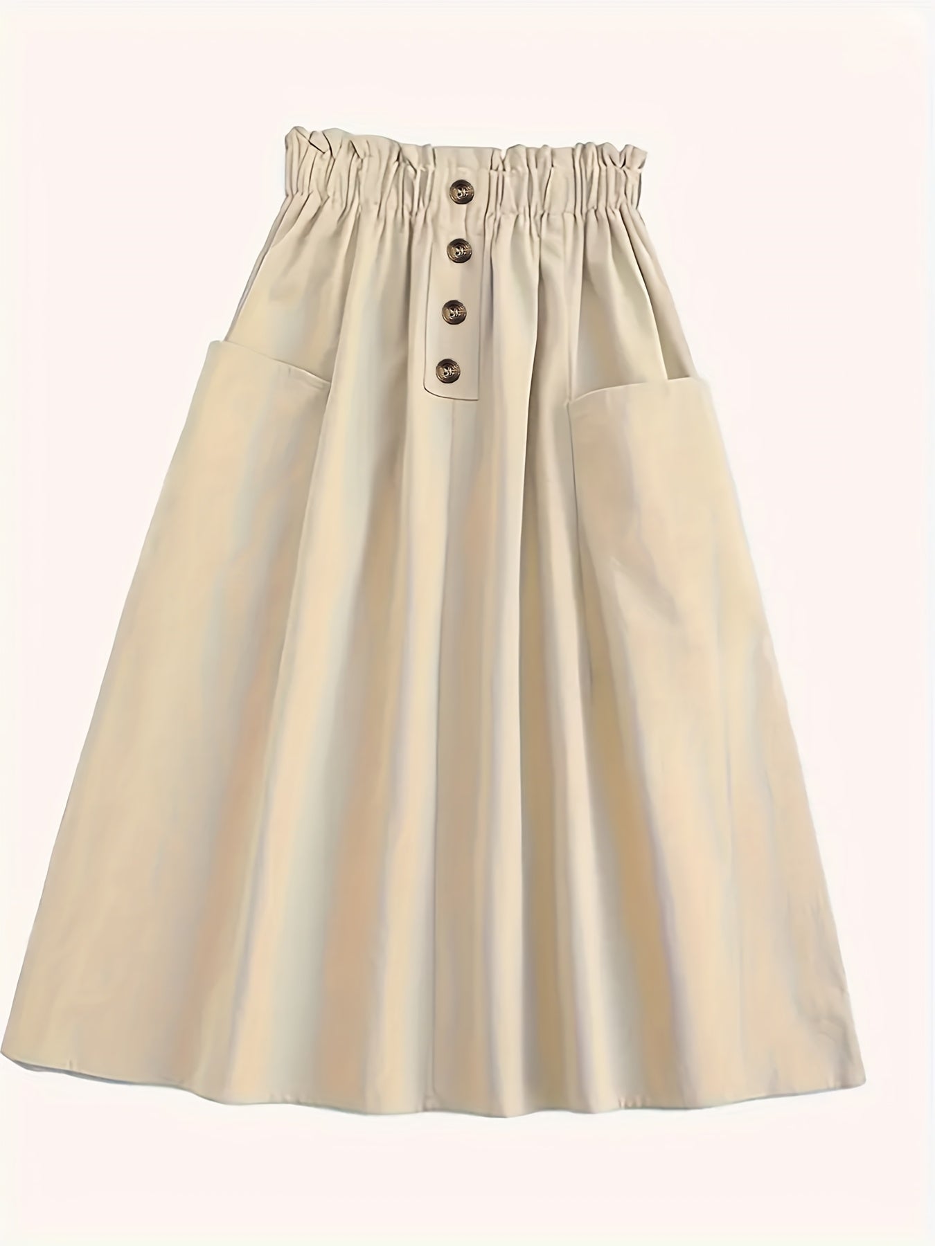 Women's Plus Size Pleated Polyester Midi Skirt with Pockets for Spring Fall