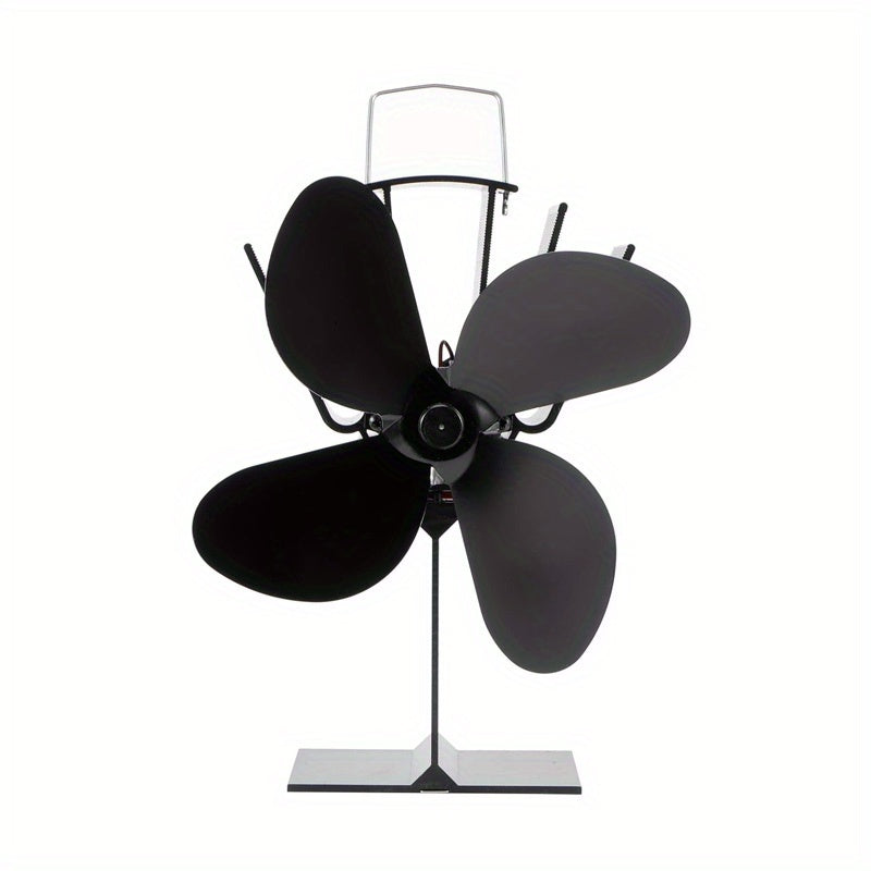 4-Blade Quiet Wood Stove Fan Portable Fireplace Log Burner Heat Powered