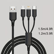 3-in-1 Naylon bilan to‘qilgan zaryadlash kabeli USB dan Lightning Type-C Micro USB gacha 149cm