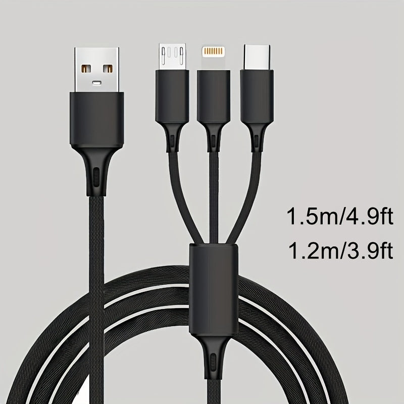 3-in-1 Naylon bilan to‘qilgan zaryadlash kabeli USB dan Lightning Type-C Micro USB gacha 149cm