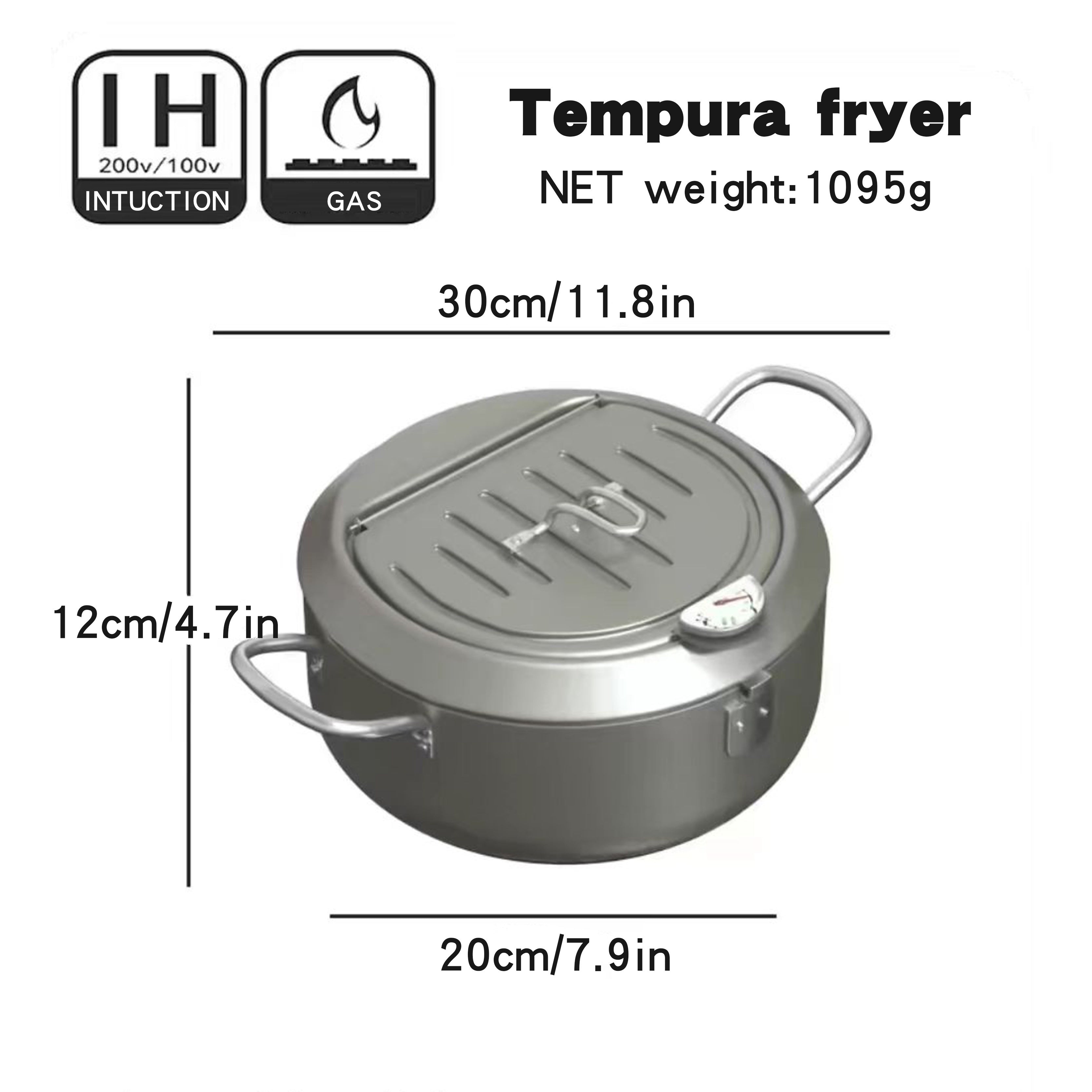 Stainless Steel Deep Fryer with Temperature Gauge and Splash Prevention for Gas and Induction