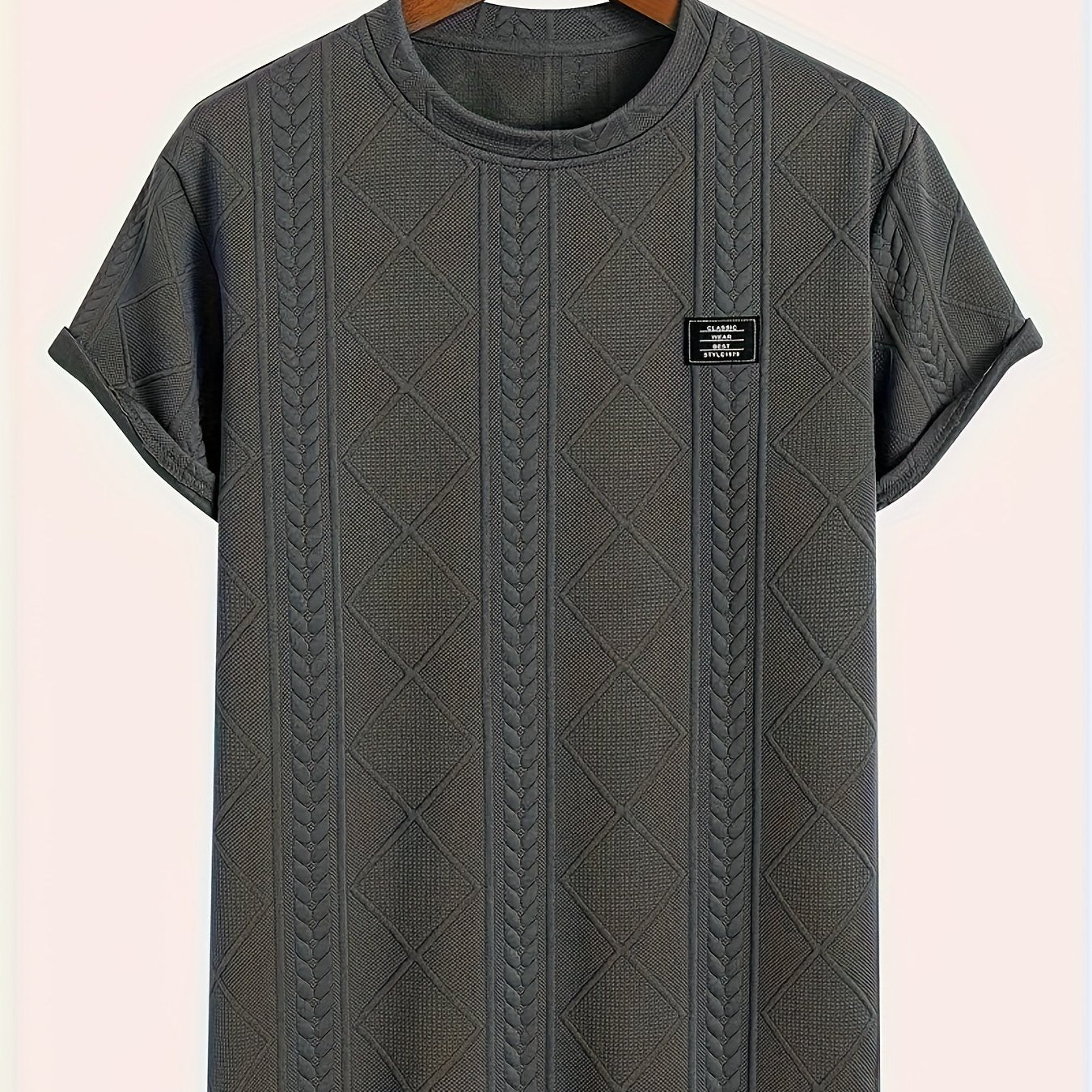 Men's Short Sleeve T-Shirt with Embossed Pattern Made of 100% Polyester Knit Fabric