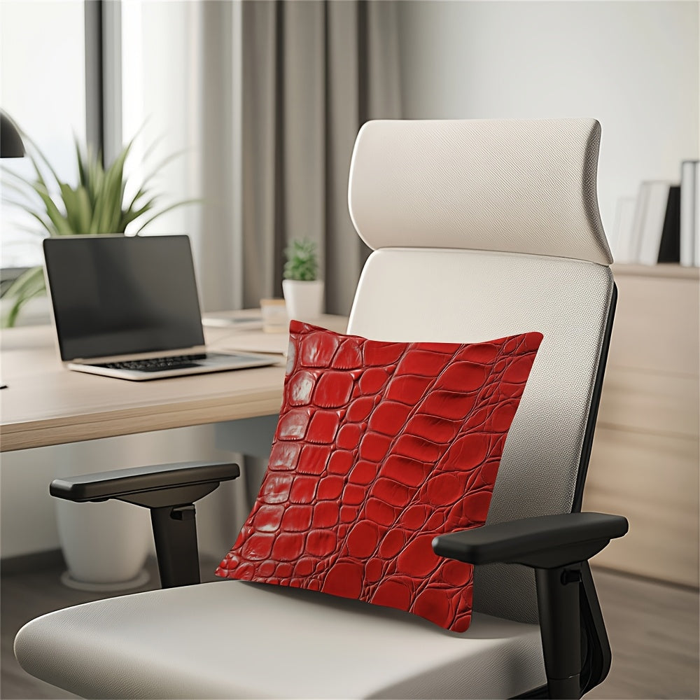 Square Pillow Cover with Crocodile Leather Print Polyester Double-Sided Washable Durable Woven Fabric