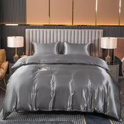 Set of Three Satin Duvet Cover and Pillowcases Solid Color Bedding Set