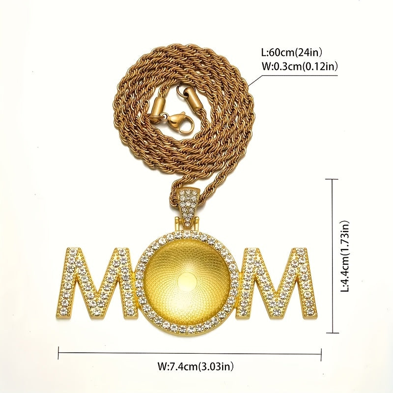 Personalized Mother Photo Pendant Necklace 18K Gold-Plated Zinc Alloy Synthetic Crystals Waterproof Glass Cover Gift for Women