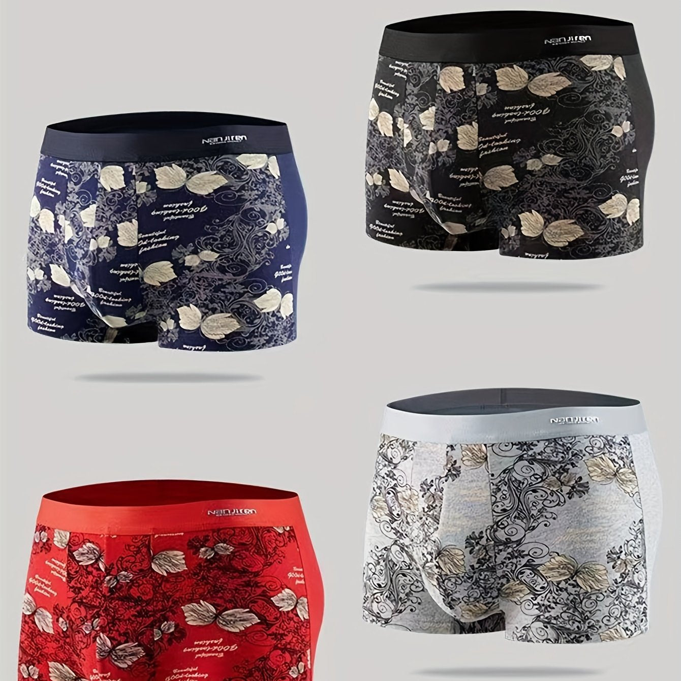 Men's Cotton Boxer Briefs 4 Pack High Stretch Random Print Comfortable Underwear