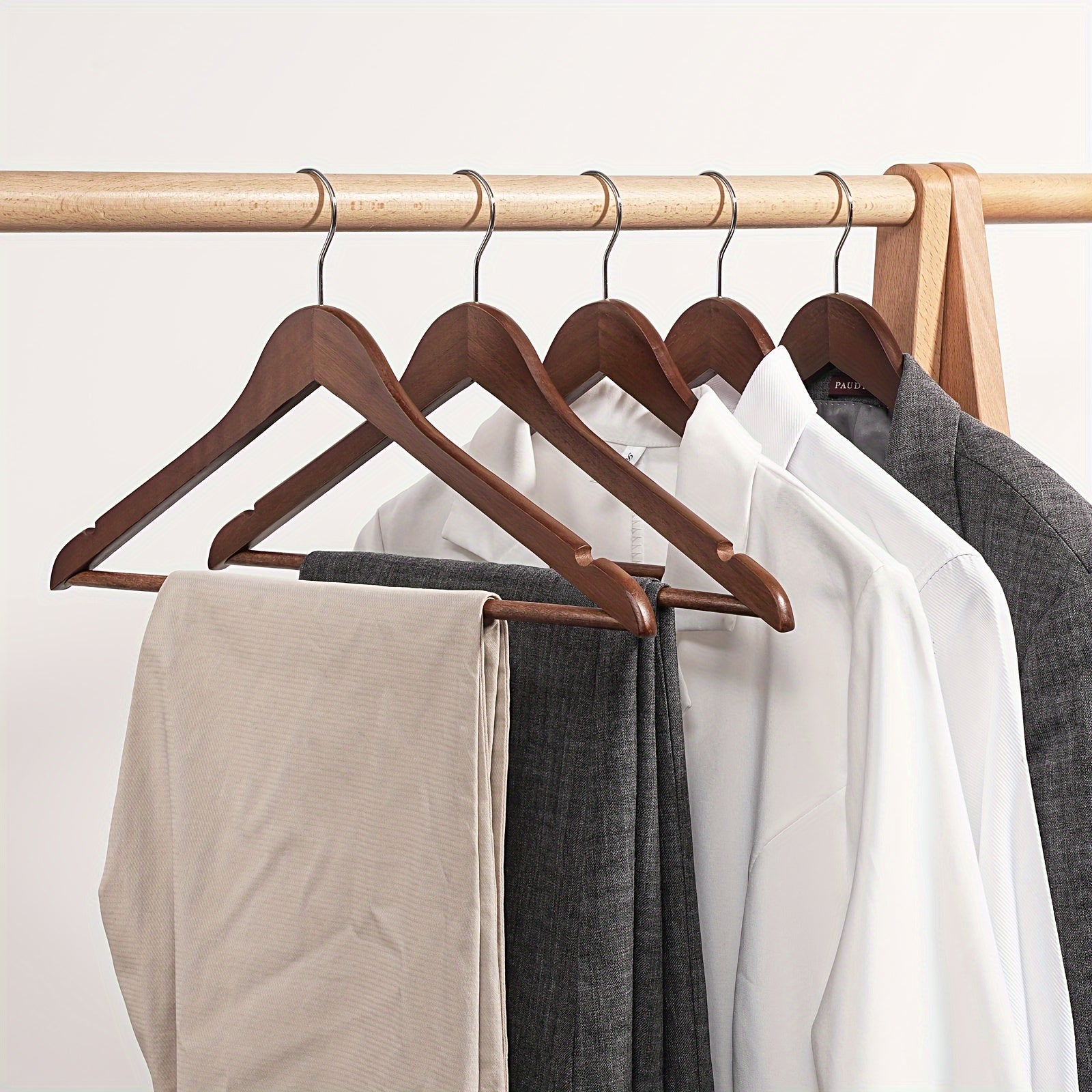 Set of 10 Solid Wood Hangers Non-Slip Traceless Closet Organizers for Coats and Suits