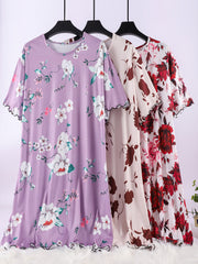 Women's Large Floral Sleep Dress 3 Pack Short Sleeve Lounge Nightwear