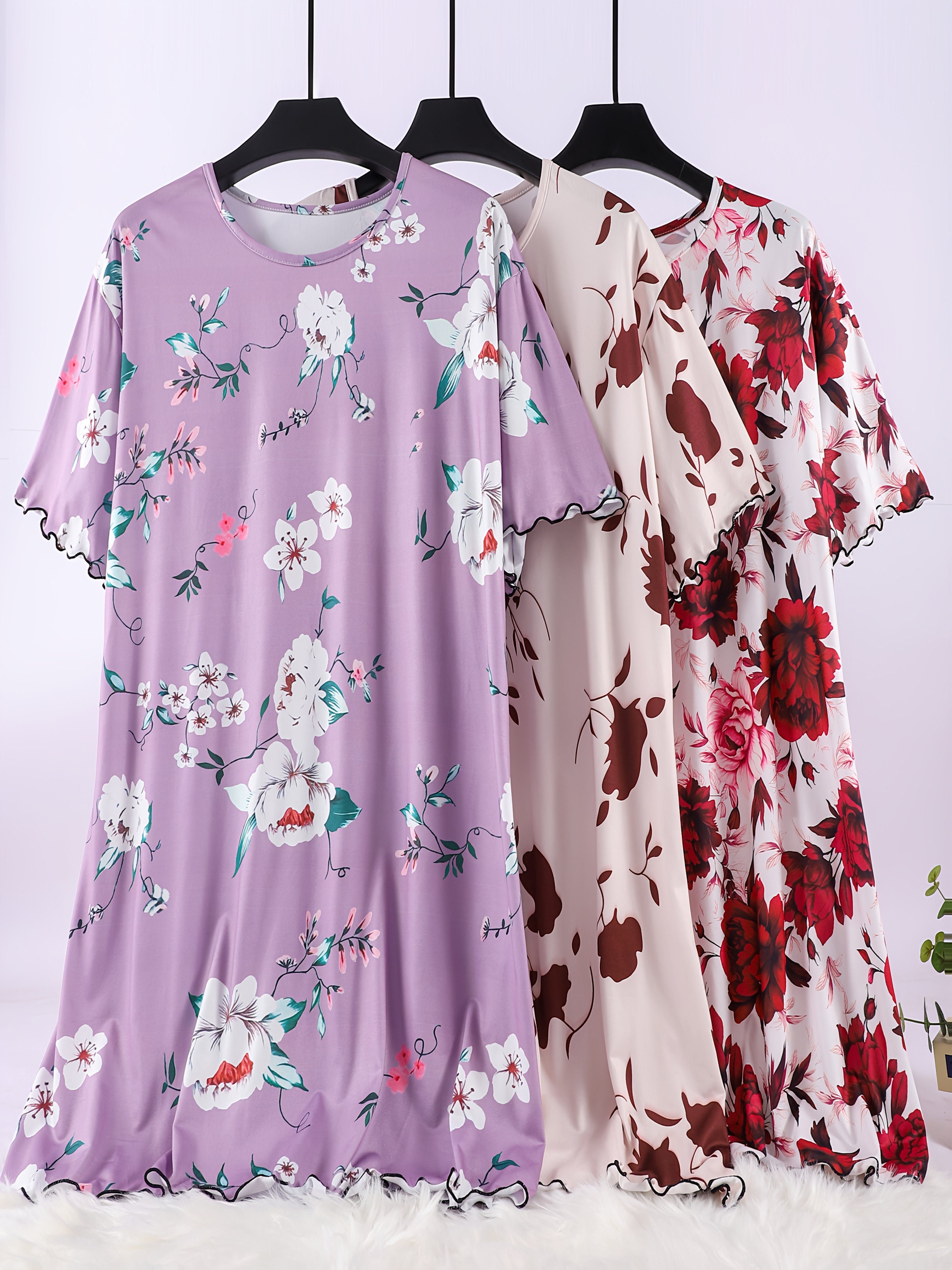 Women's Large Floral Sleep Dress 3 Pack Short Sleeve Lounge Nightwear