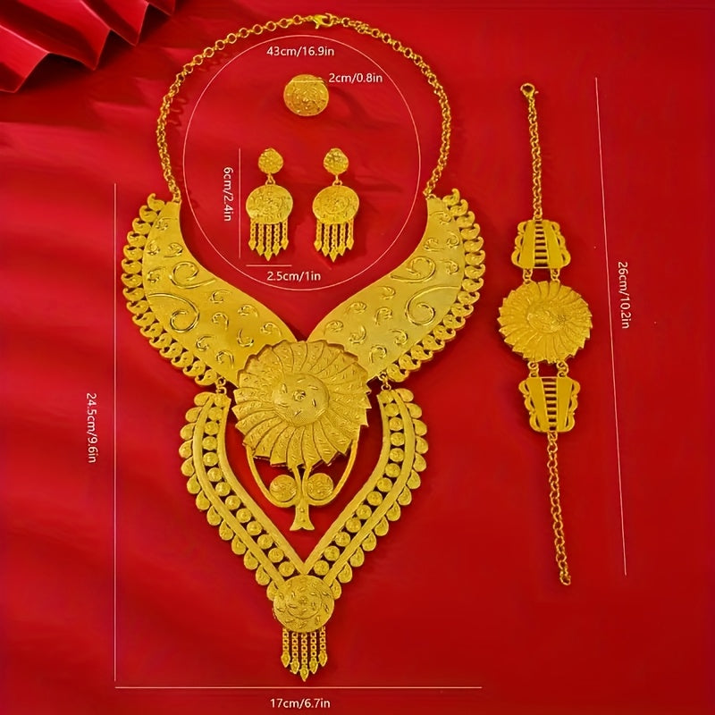 Middle Eastern Bridal Jewelry Set with Necklace Earrings Rings and Bracelets for Wedding Eid