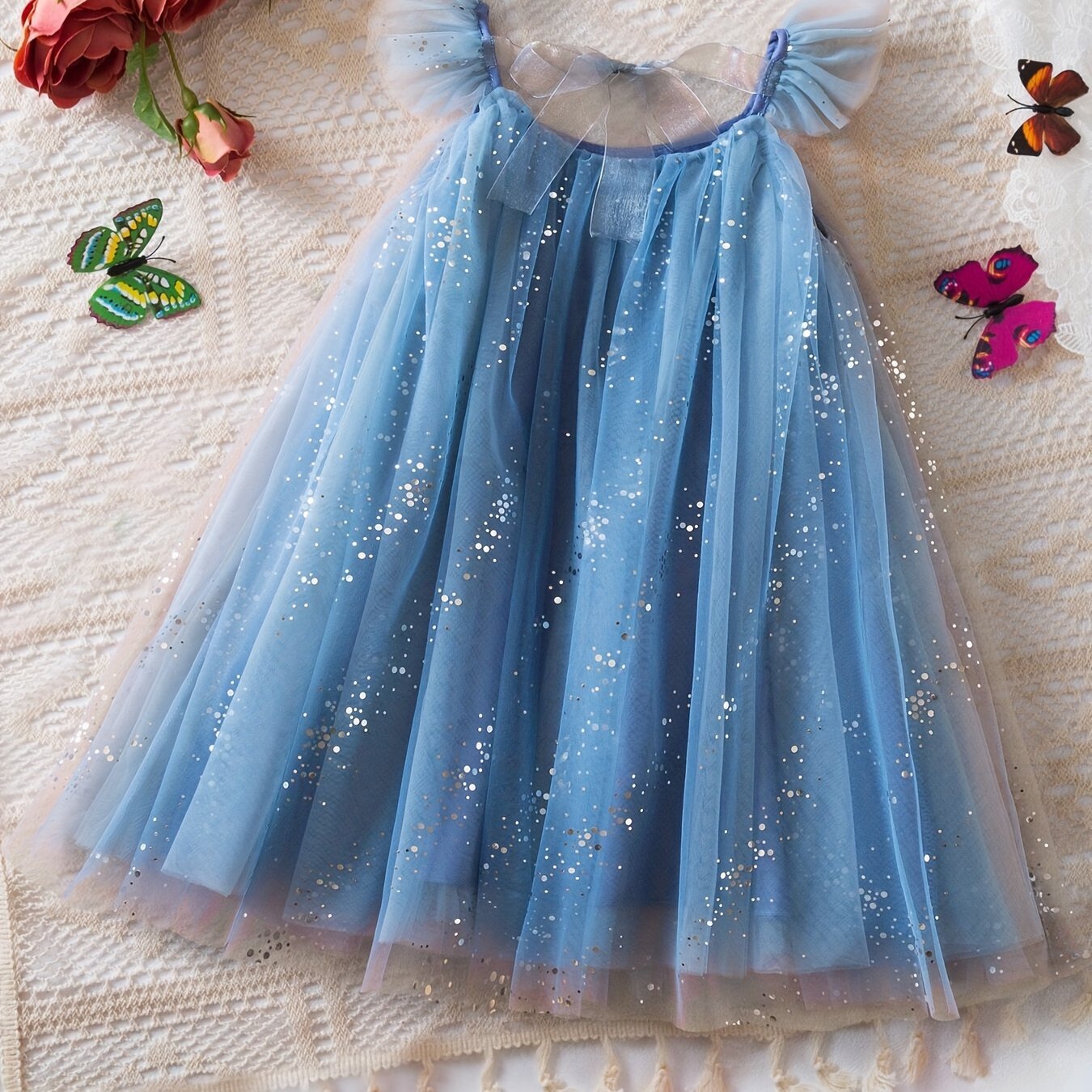 Летнее платье-принцесса с тюлевой звездным небом для девочек старше 3 лет с оборками