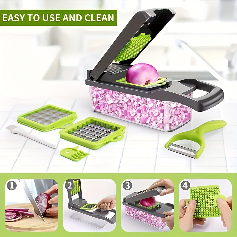 16-Piece Vegetable Chopper and Fruit Slicer Set with Interchangeable Blades