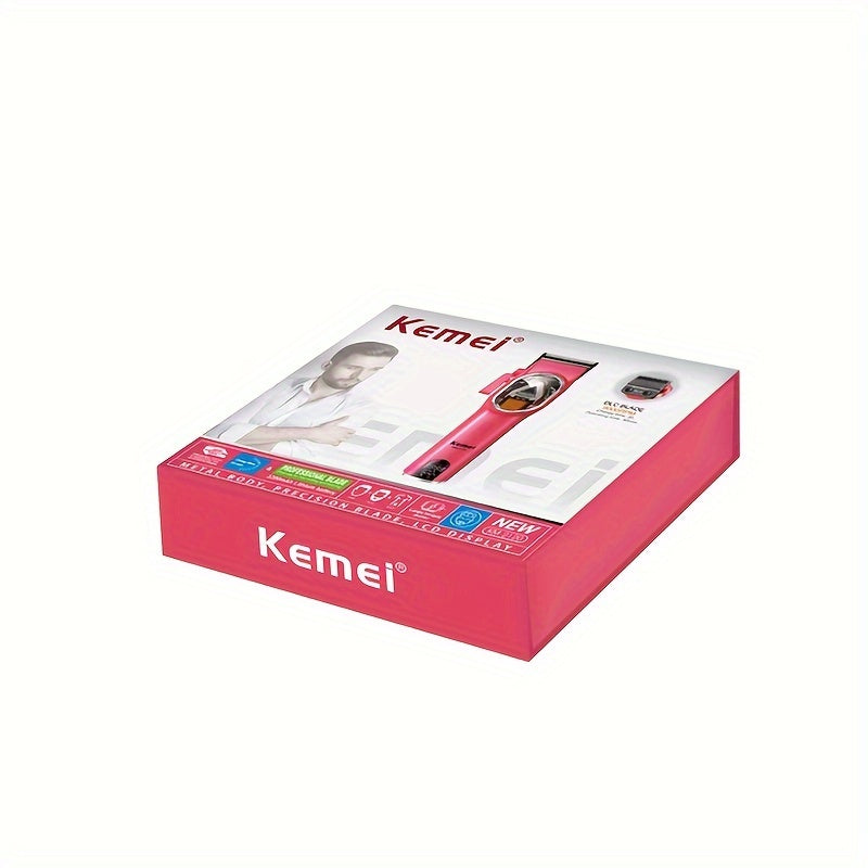 KEMEI Pink Hair Clipper DLC Blade bilan - Erkaklar uchun kuchli elektr trimmer, uzoq batareya muddati, USB bilan zaryadlash mumkin, LED displey, taroq, qaychi va tozalash asboblari bilan birga, zamonaviy dizayn uchun