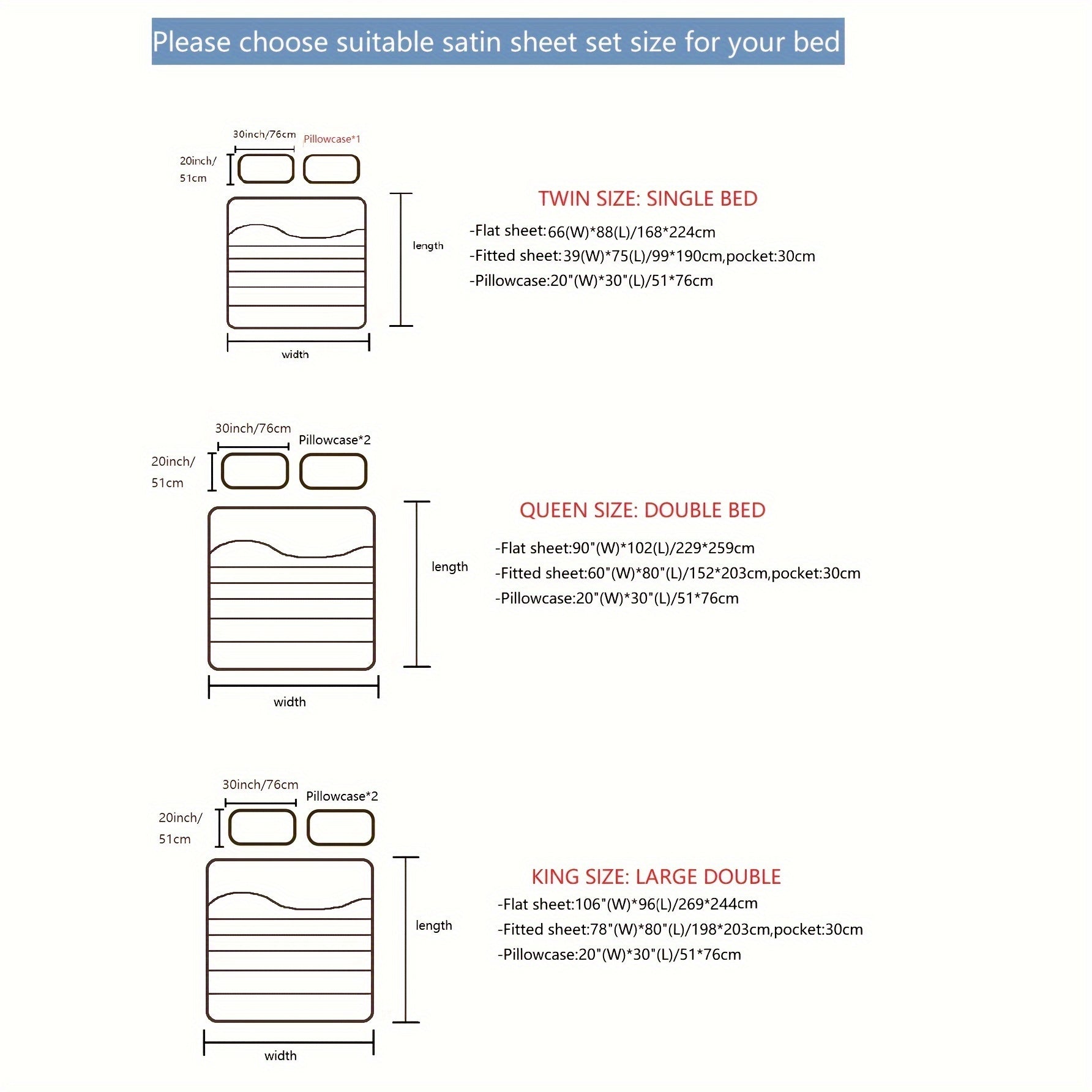 Satin Fitted Sheet Set 4-Piece Bed Bedding Flat Pillowcases Solid Color