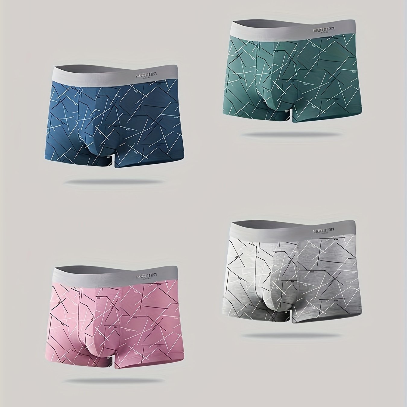 Men's Cotton Boxer Briefs 4 Pack High Stretch Random Print Comfortable Underwear
