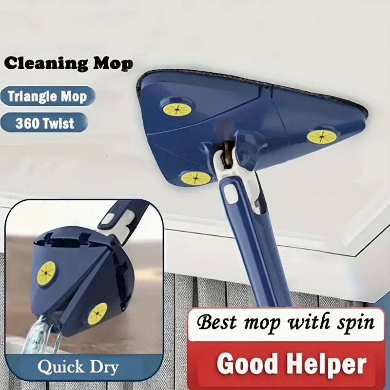 Triangle Spin Mop with Built-In Scraper Compact Blue Yellow Ergonomic