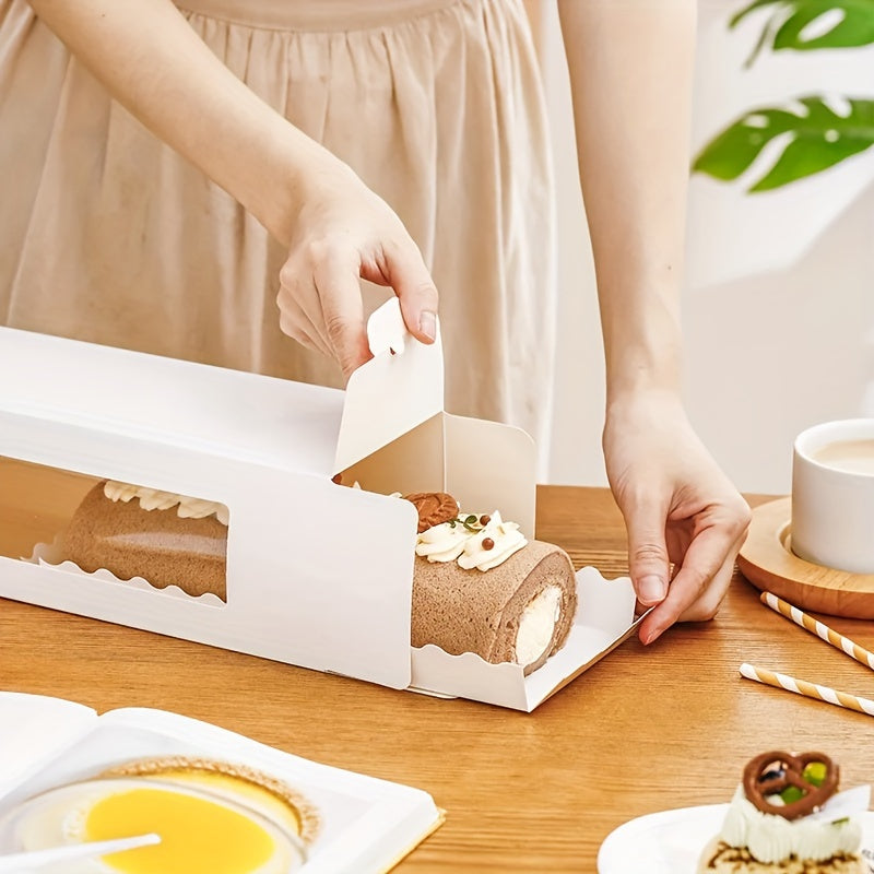 Pack of 5/10 Pastry Cake Roll Boxes with Clear Window for Swiss Mousse Pastries