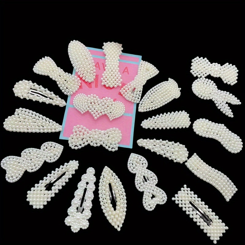Wholesale French Style Pearl Hairpins Set for Women, Bow Tie Design, Plastic, Mixed Colors