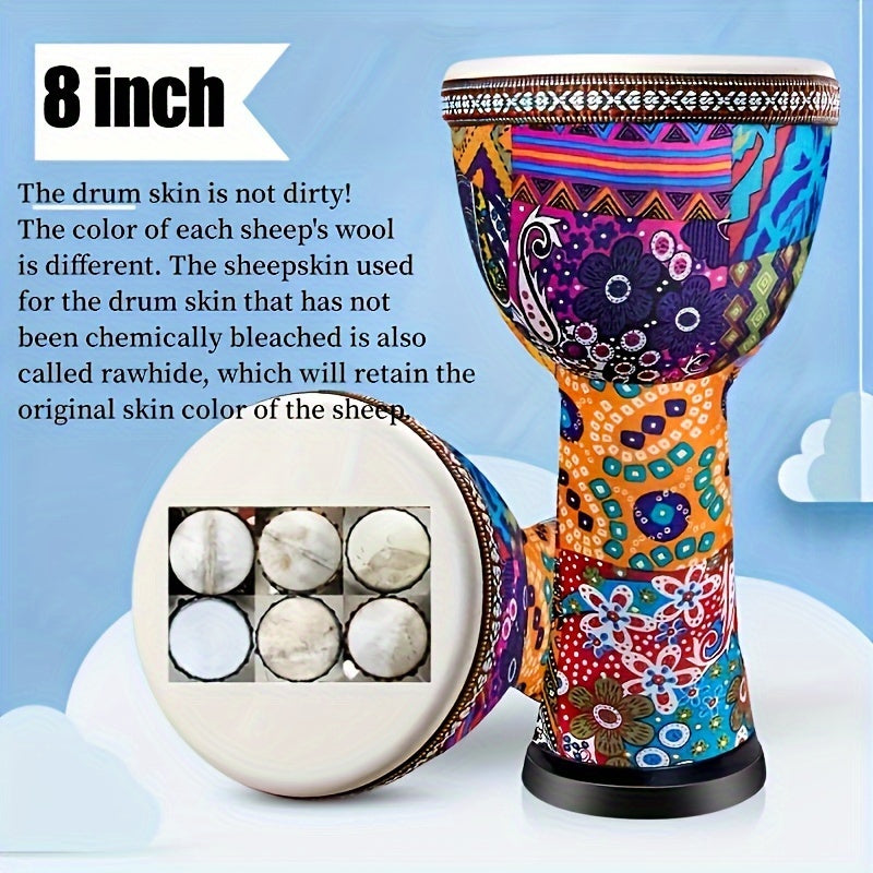 Afrika davul 20.32cm Qo‘l perkussion asbobi, musiqa va ko‘ngilochar uchun jonli Afrika naqshlari bilan