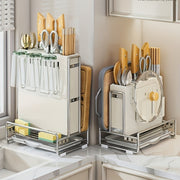 Stainless Steel Kitchen Knife Block with Drain Tray and Utensil Organizer