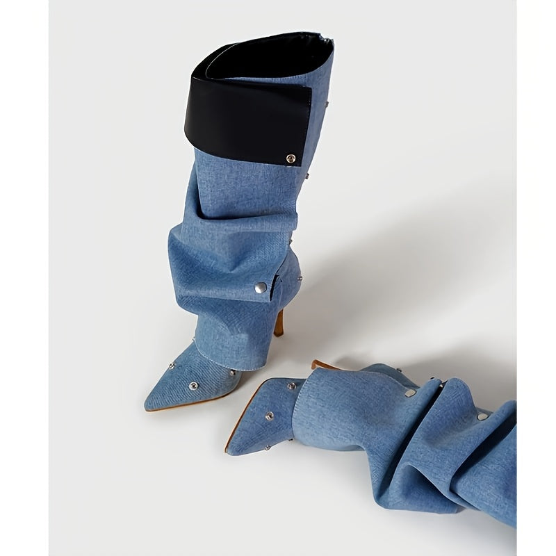 Women's High Heel Stack Boots Pointed Toe Zipper Casual All-Season