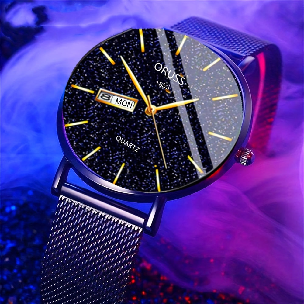 Men's Watch Dual Calendar Business Casual Leather Strap