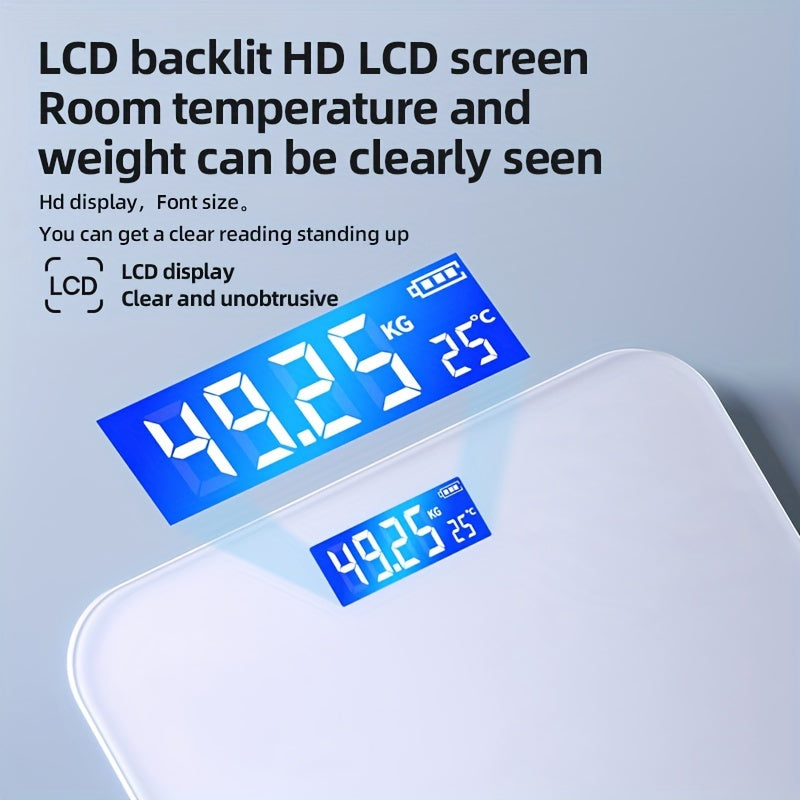 Square Digital Bathroom Scale with Tempered Glass Display