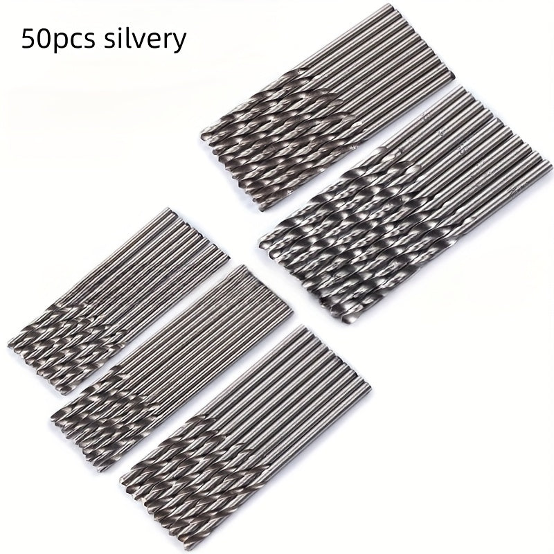 50 Titanium Plated Steel Drill Bits Set with Round Handles for Electric Drills 1-3mm