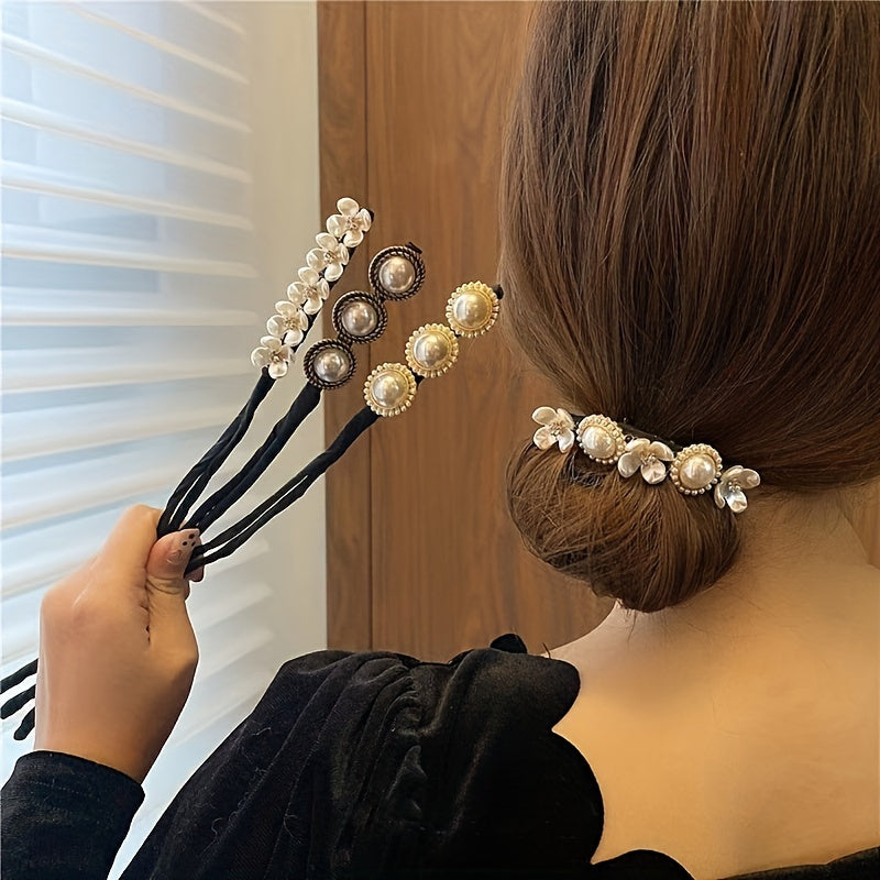Y2K Style Hair Bun Maker with Plastic Flower and Imitation Pearl for Valentine's Day