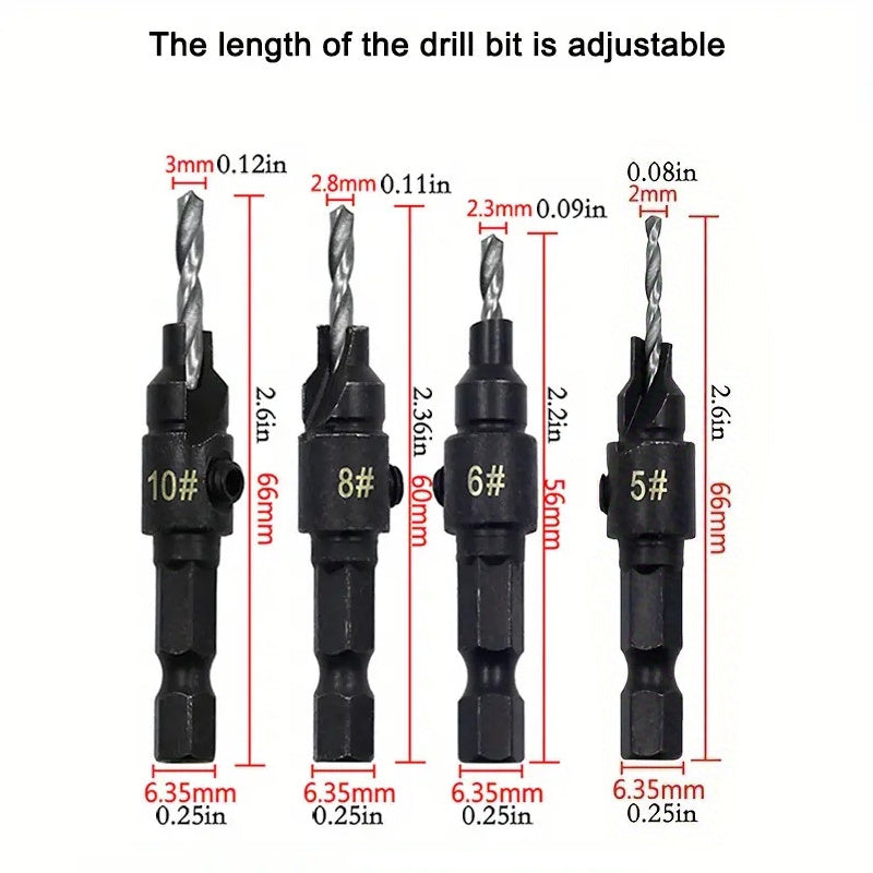 Woodworking Countersink Drill Bit Set 4/5pcs Hex Shank for Woodworking