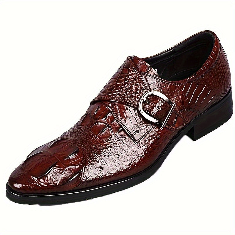 Men's Red Loafers Crocodile Print Pointed Toe Slip-On Dress Shoes for Formal Events