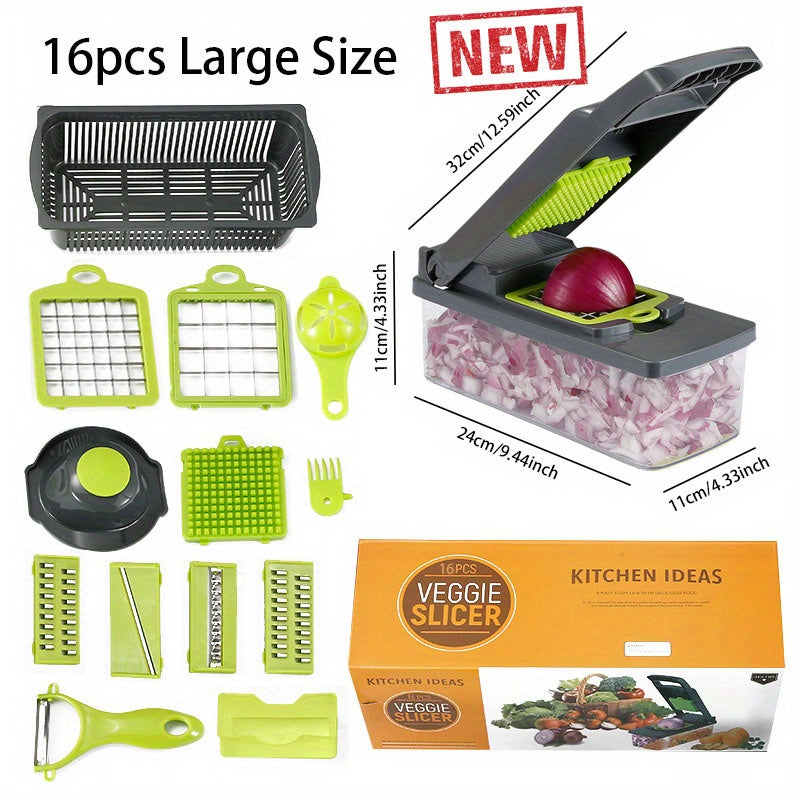 Kitchen Slicer Set 14/16 Pieces Manual Vegetable Cutter Dicer Shredder Plastic
