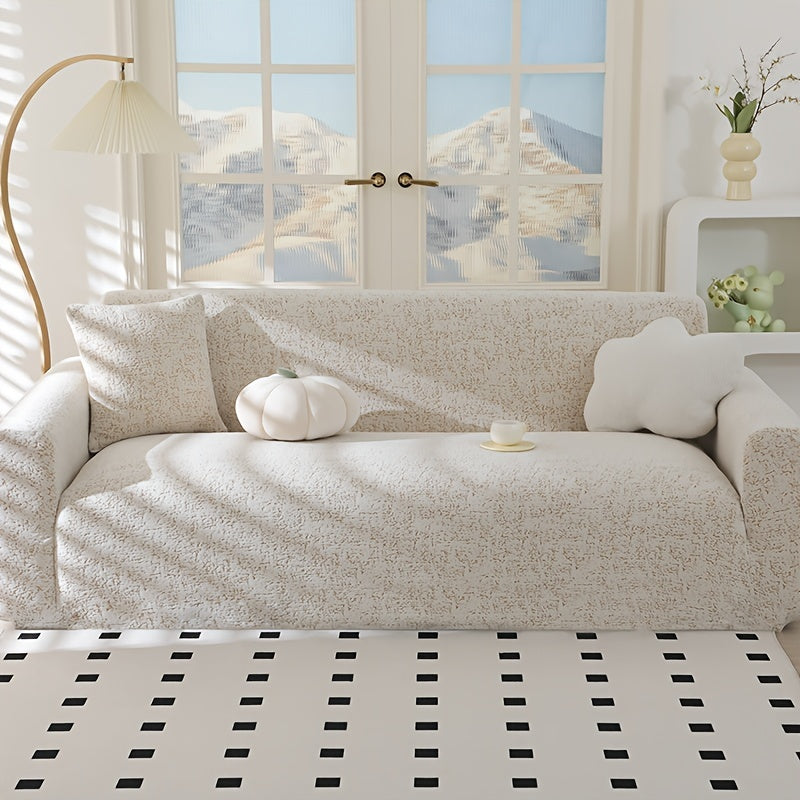 Kofe rangli Jacquard divan qoplamasi, bonus yostiq bilan, barcha mavsumlar uchun, itlarga mos, bardoshli