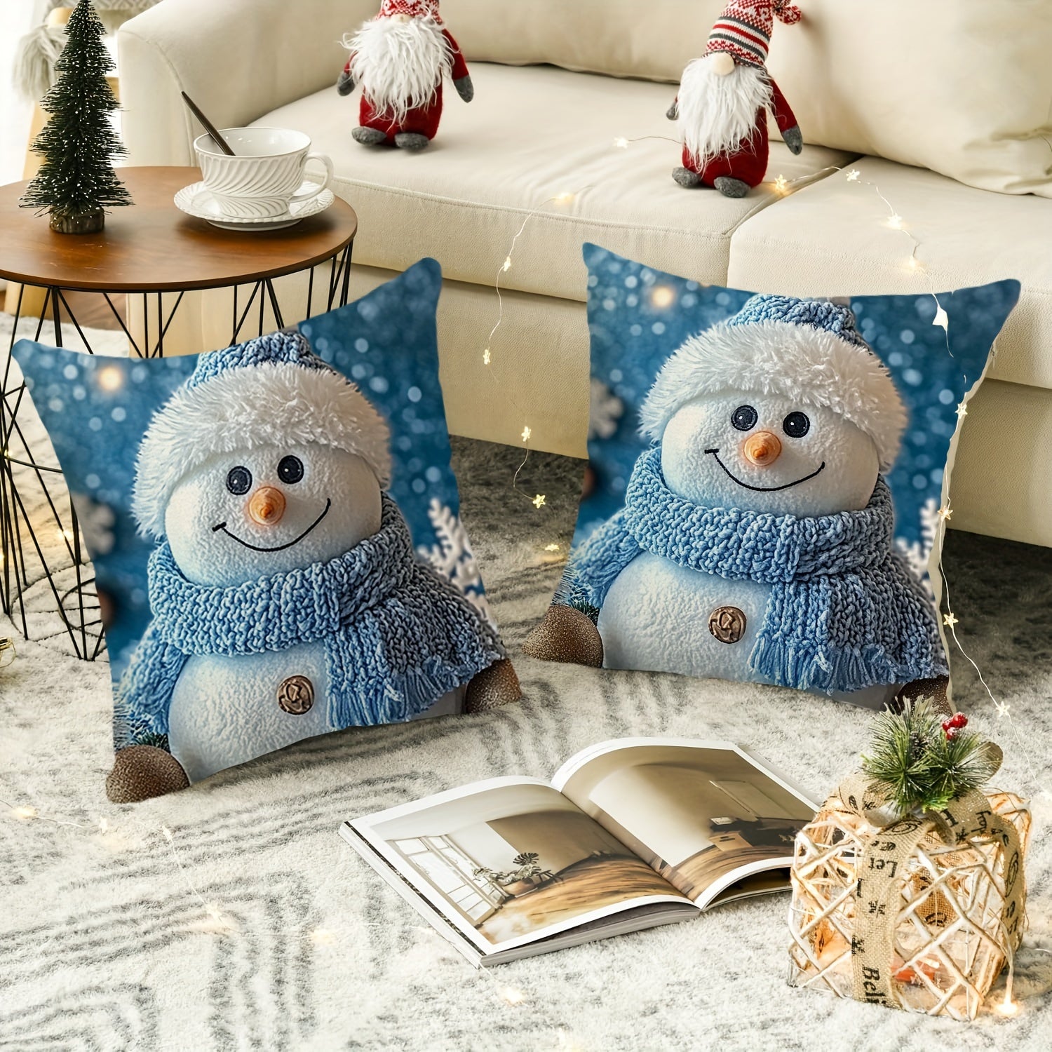 Christmas Throw Pillow Cover with Santa Claus Digital Print 45cm Square Polyester