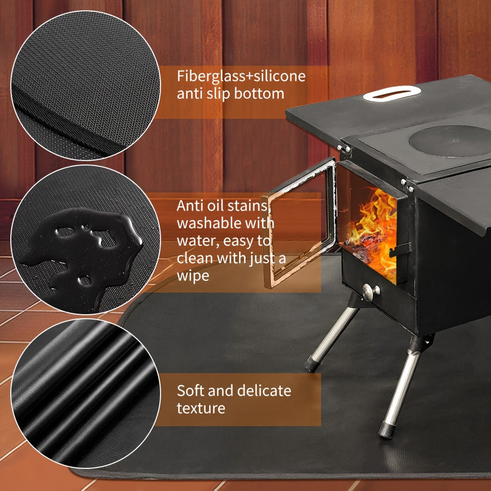 Fireproof Fiberglass Stove Floor Protector Half-Round Oil-Resistant Indoor Hearth Mat