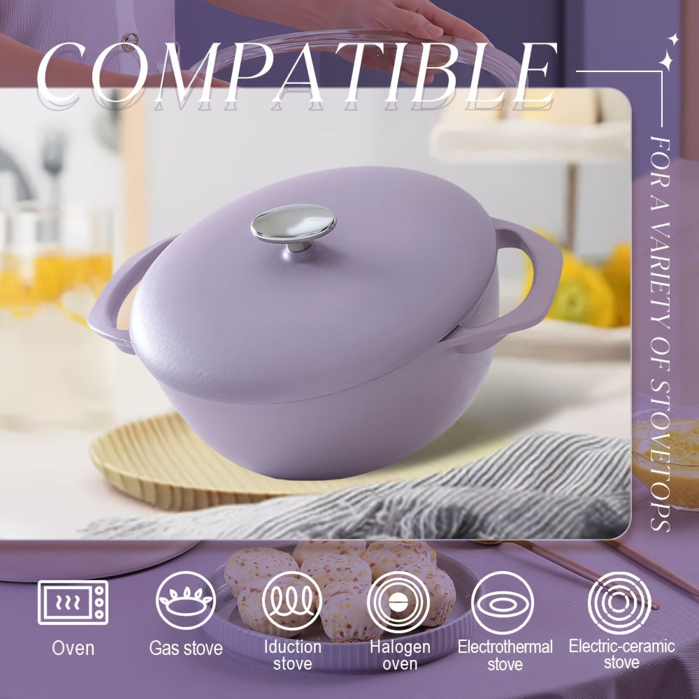 Enamel Cast Iron Dutch Oven with Dual Handles, Non-Stick Coating, 4 Qt