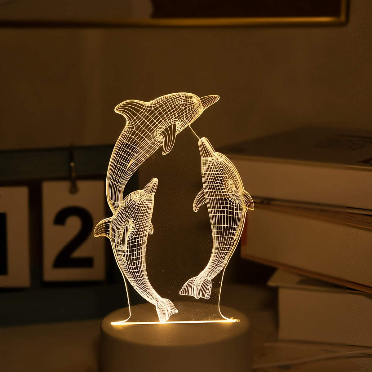 USB 3D Glowing Dolphin Night Light Ocean Animal Table Lamp for Home Decor and Gifts
