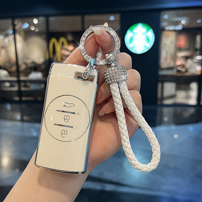 Car Remote Key Cover TPU Wallet Pink Diamond Woven Keychain