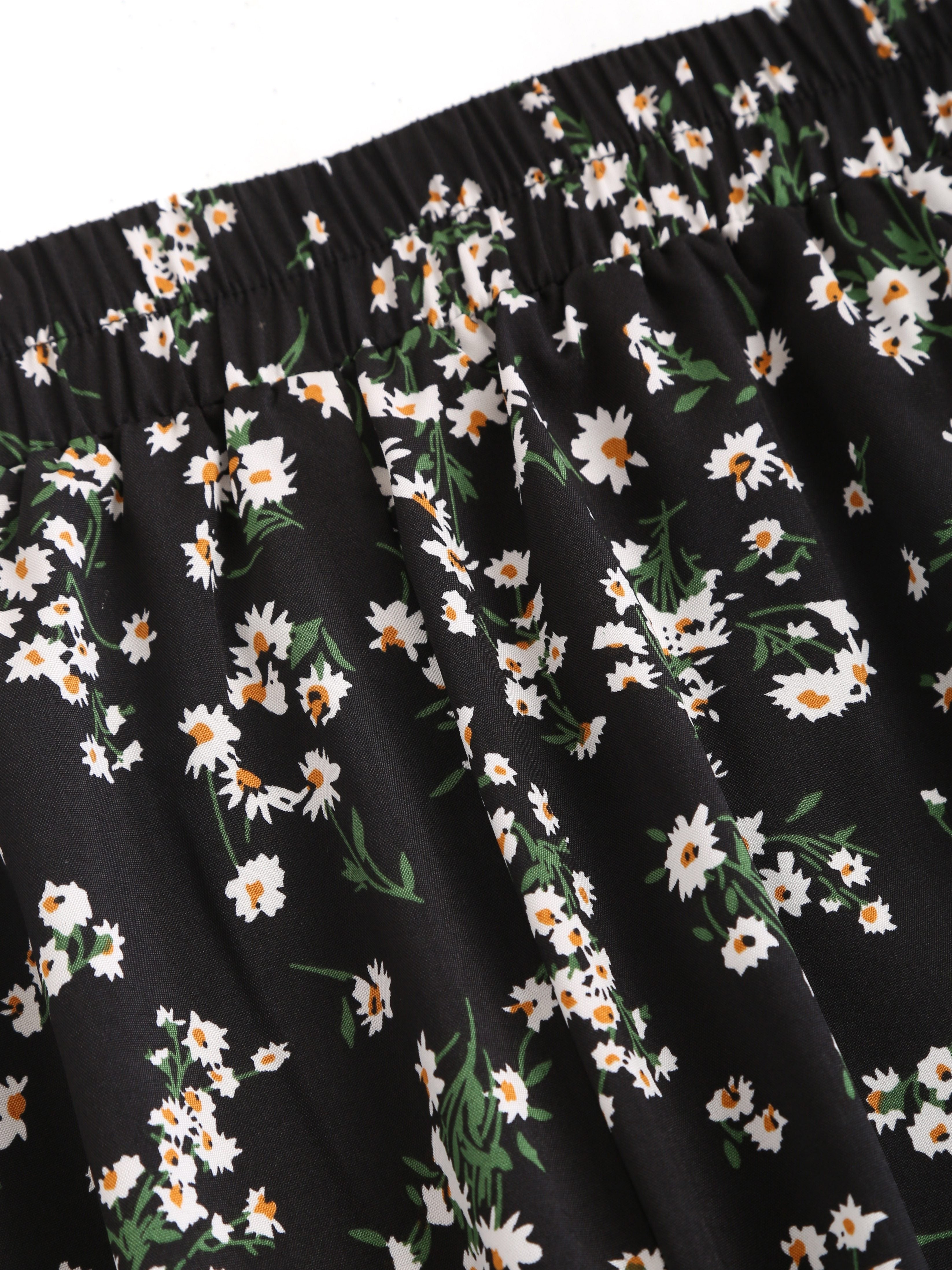 Plus Size Women's Floral Wide Leg Waist-Cinched Split Pants