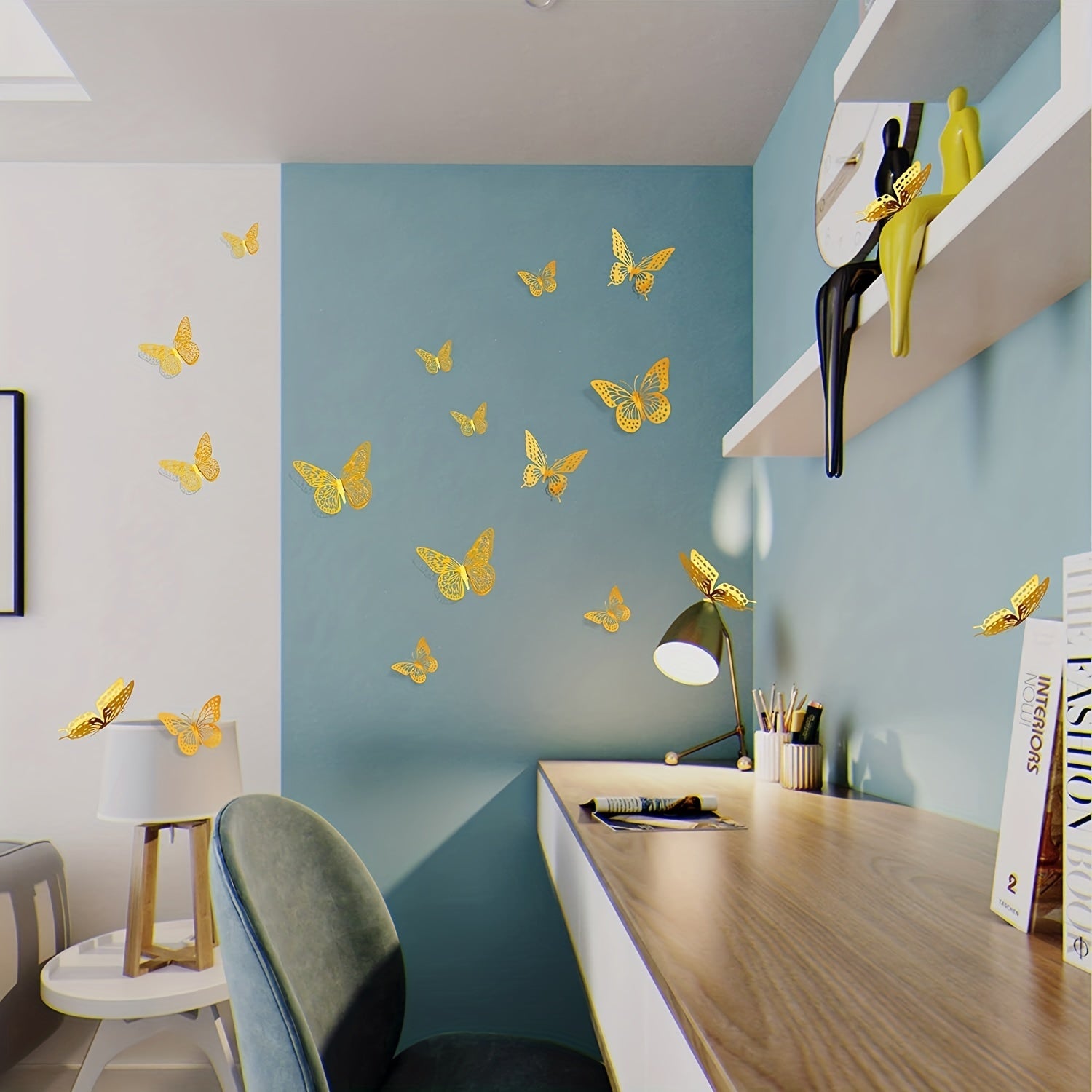 12pcs Gold 3D Butterfly Wall Decals Removable Adhesive for Parties Weddings Nurseries Classroom